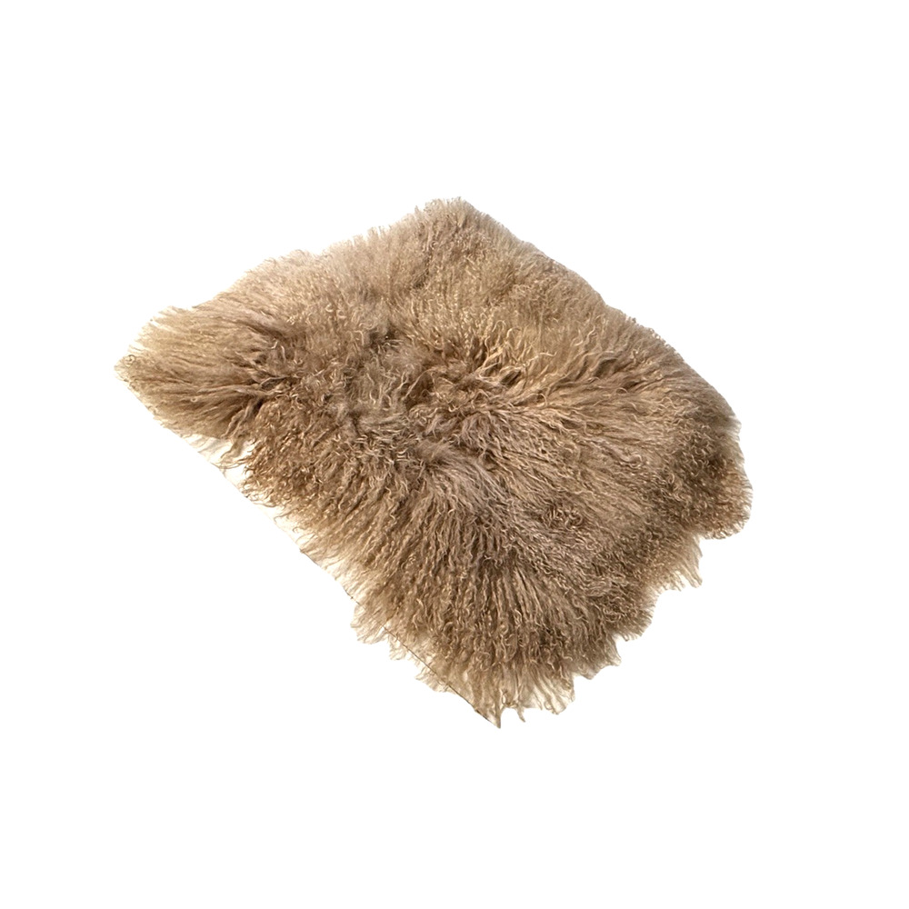 Genuine Mongolian Fur Pillowcase Zippered Sham Throw Pillow Cover Brown Lamb